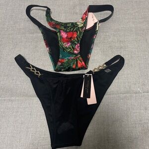 Set of two Victoria's Secret Black and Floral Bikini sz XS